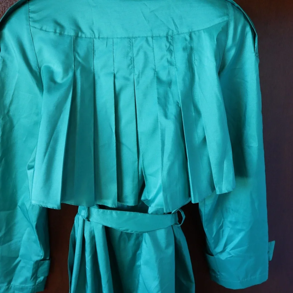 British Mist Vintage ALORNA Teal Women's Raincoat‎ Trench Coat Belted Size 15/16
